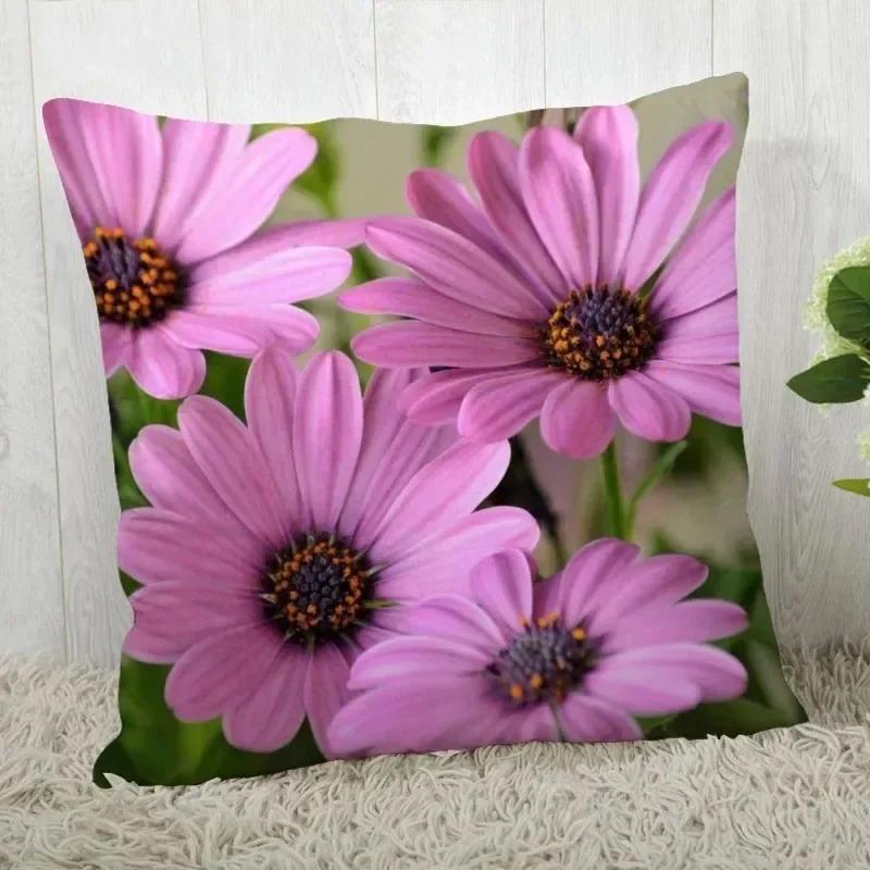 Purple Flower Pattern Decorative Pillowcase Car Sofa Square Cushion Pillowcase