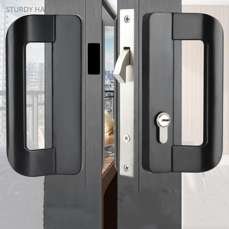 Serrures de Porte Coulissante de Balcon Serrure à Poignée Noire Verrou Crochet pour Porte Coulissante à Cadre en Aluminium Accessoire Matériel Ménager Serrure de Porte