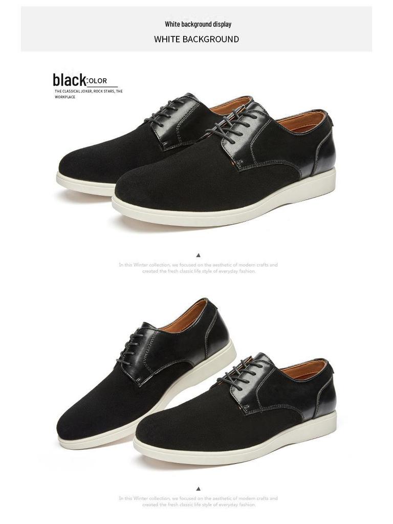 2024 British Style Men's Retro Derby Shoes: Genuine Leather, Round Toe, Lace-Up, Frosted Cow Suede for Spring & Autumn.