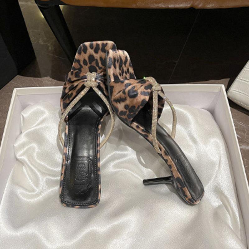 Simple High Heels Fitting Mirror Women's Shoes Comfortable One-word Belt Wear Large Size High-heeled Slippers