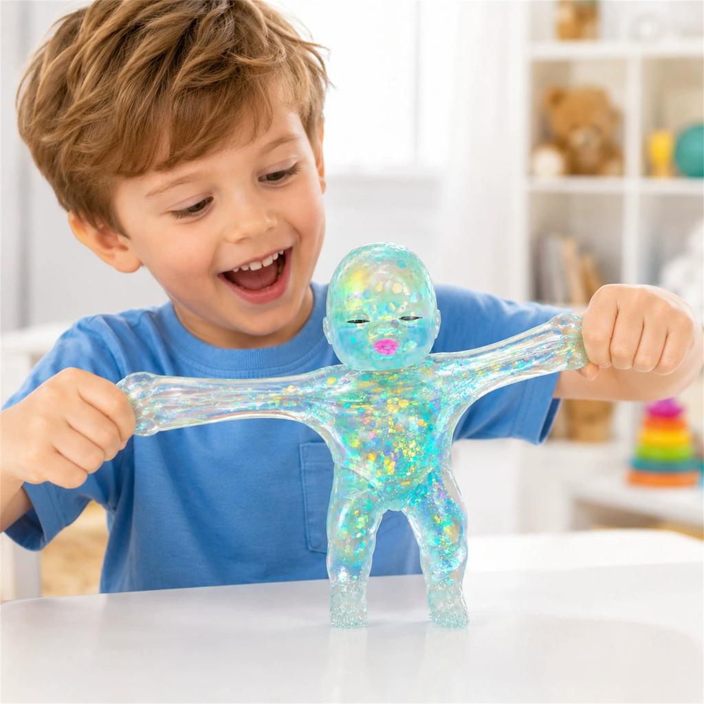 11cm Soft Squeeze Doll Toy with Sparkling Glitter Inside Stress Relief Toy for Kids and Adults Flexible Sensory Fidget Toy for Anxiety and Focus