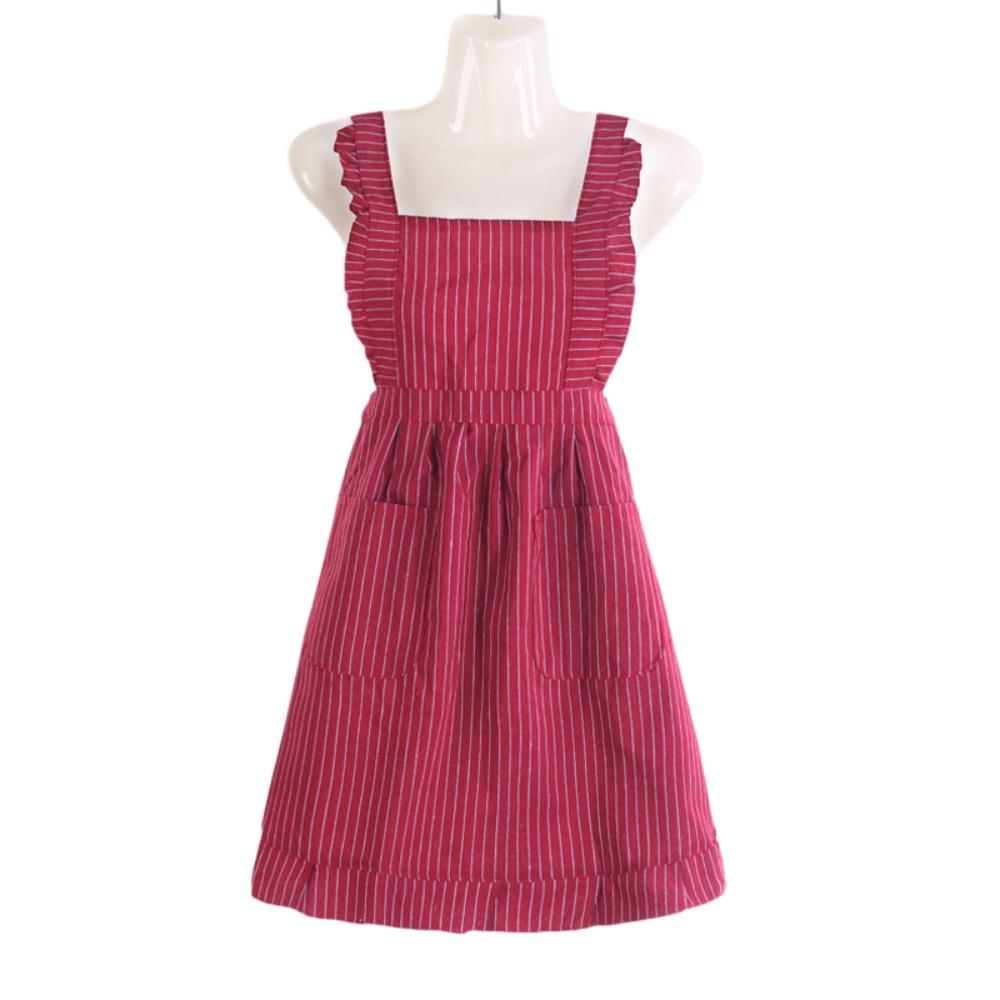 Summer Thin Style Kitch Sleeveless Apron Cotton Oil-proof Princess Dress Apron with Straps Large Pocket Catering Work Clothes