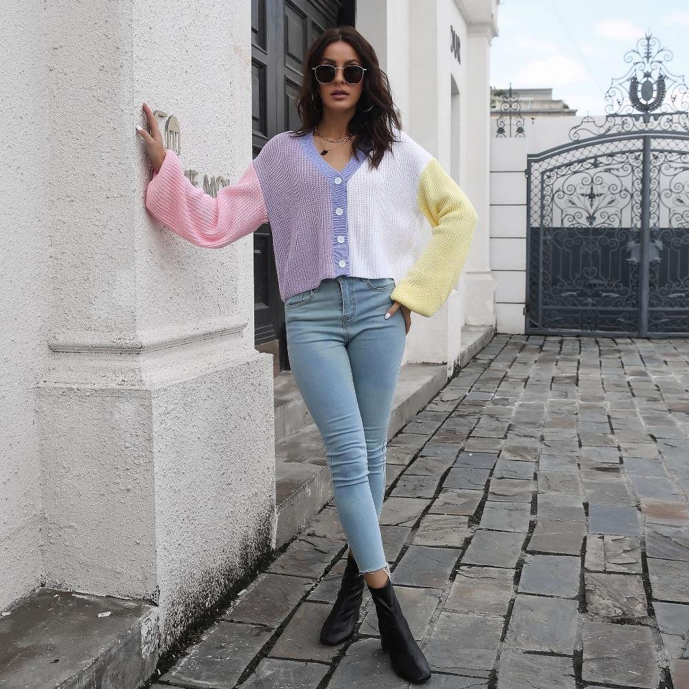 GMXIA Damenmode Casual Herbst Winter Langarm V-Ausschnitt Lose Pullover