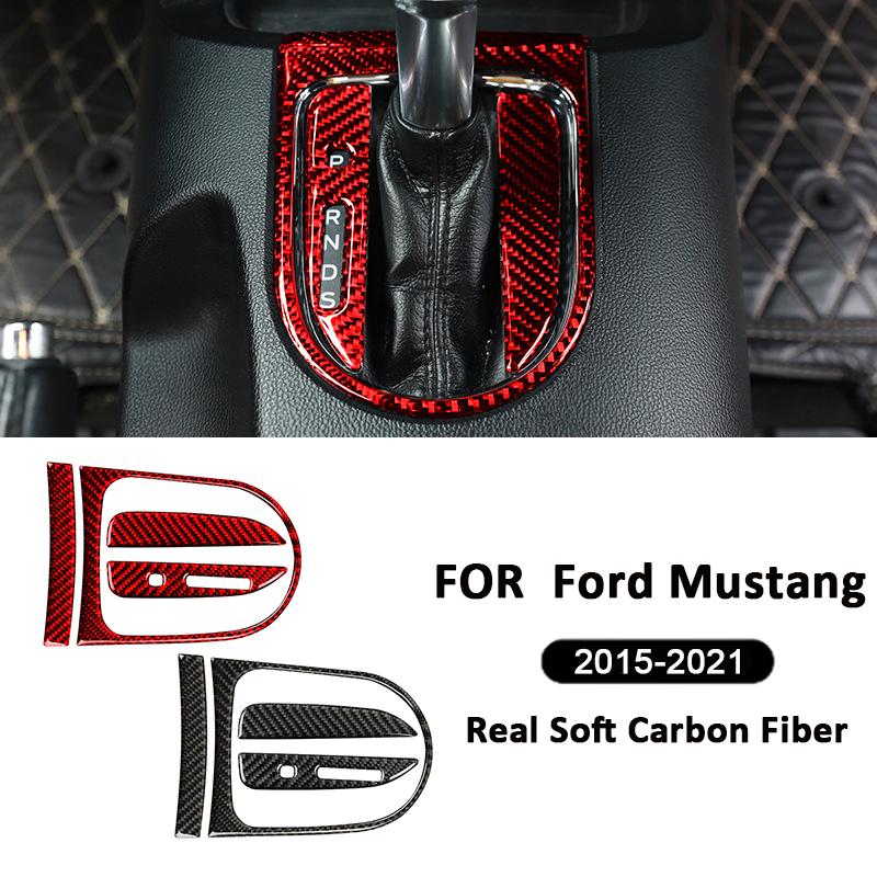 Carbon Fiber Car Central Console Gear Shifter Panel Frame Kit Decoration Sticker For Ford Mustang 2015- Interior Parts