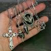 5Pcs Gothic Necklace Set For Women Halloween Jewelry Heart Bat Spider Cross Pendant Sweater Chain Trendy Daily Accessories Gift