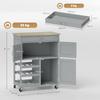 Modern Kitchen Trolley, Rolling Island Storage Cart with Drawer, 9-bottle Wine Rack, Door Cabinets, Wooden Countertop, Grey