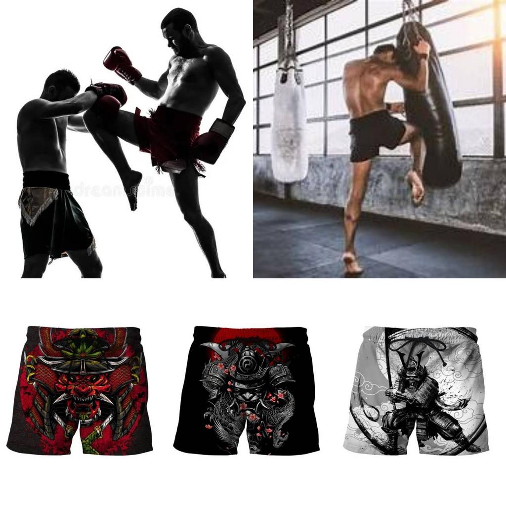 Samurai Mask Warrior Ghost Japanese Muay Thai Boxing Kickboxing Shorts 3D Print Training Unisex Men Women Fitness Gym Sport Workout Casual Streetwear