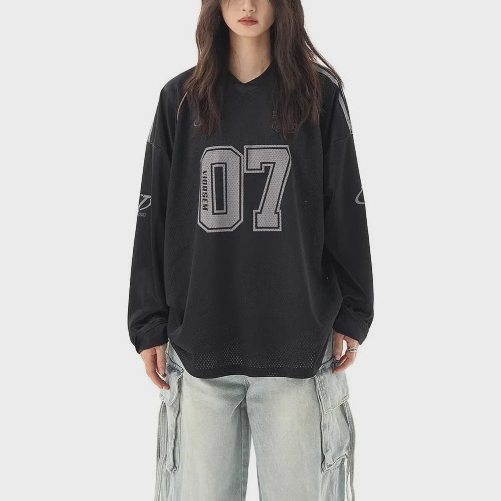 Unisex V-Neck Long-Sleeve Retro Jersey Top
