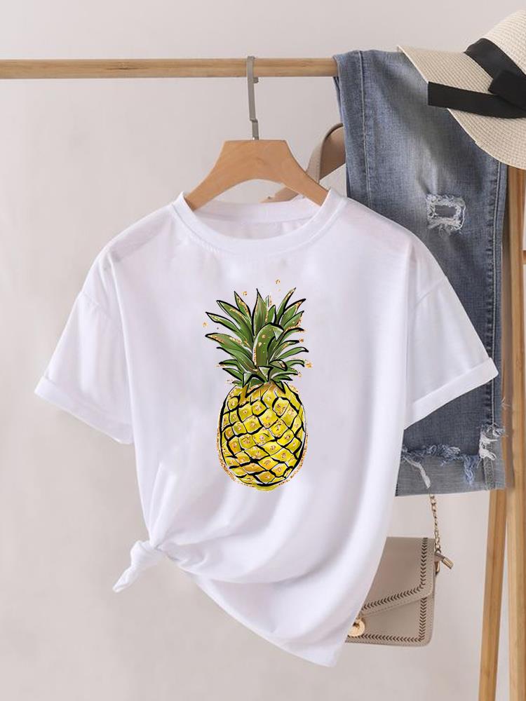 Kwiatek Słodki Trend lat 90. Uroczy Krótki Rękaw Nadruk Moda Graficzny T-shirt Kobiety Top Pani Damska Koszulka Tee Okrągły Dekolt Odzież Ubrania