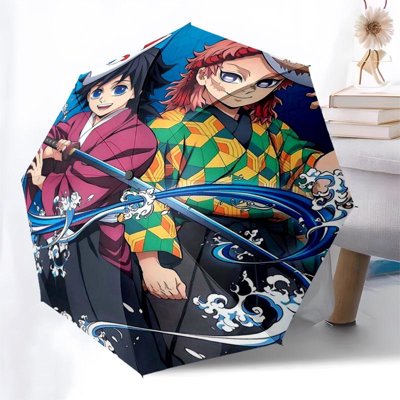 1pc Demon Slayer: Tanjiro & Nezuko Anime Characters Outdoor Umbrella - Automatic Opening/Closing, Portable 3-Fold Design, 8-Rib Iron Frame - Perf