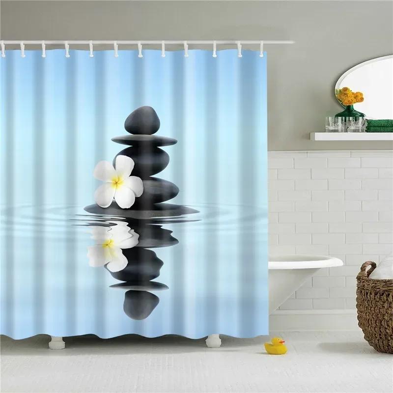 

3D Scenic Landscape Seaside Beach Trees Flowers Shell Bath Curtain Shower Curtains For Bathroom Waterproof Polyester Frabic Hook W90*H180(CM)-1 Pcs