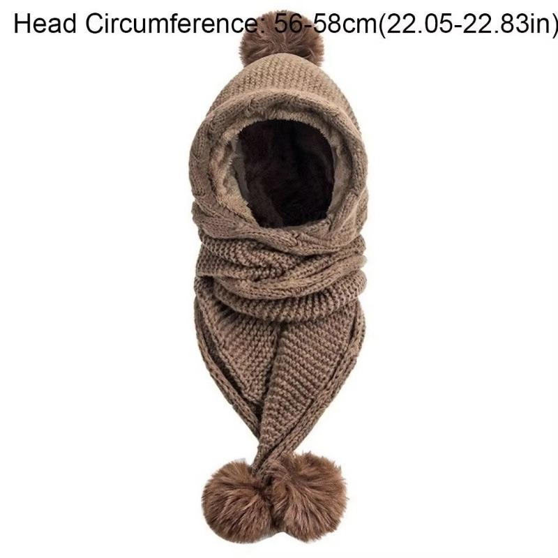 1pc 3-Ball Twist Knitted Hat Scarf Set Neck Warmer Ear Protection Cycling Balaclavas Hat Korean Style Windproof Women Hooded Scarf Autumn & Winter
