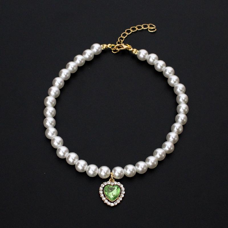 Fashion cat and dog pet pearl necklace accessory colorful love diamond pendant cat cat dog neck chain cute
