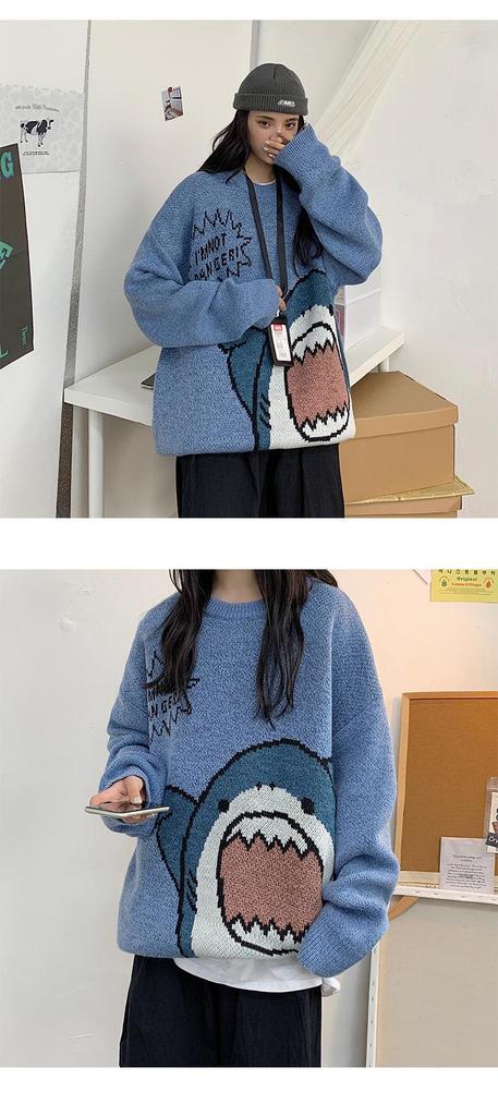 French Couple Niche Design Cute Cartoon Pullover Sweater - Women's Loose Autumn/Winter Outerwear