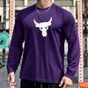 Autumn Men's Long sleeved T-shirt Bull Head Pattern Men's Fitness T-shirt Polyester Elastic Sports T-shirts Breathable Gym clothing