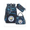 (Blue Manchester City) Football Star Peripheral Backpack Student Schoolbag Three-piece Lunch Bag Pencil Bag Children Men's Style