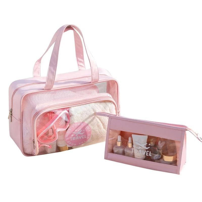 1PC/2Pcs Dry and Wet Separation Storage Bag Portable for Travel Makeup Toiletries Large Capacity Transparent Bag