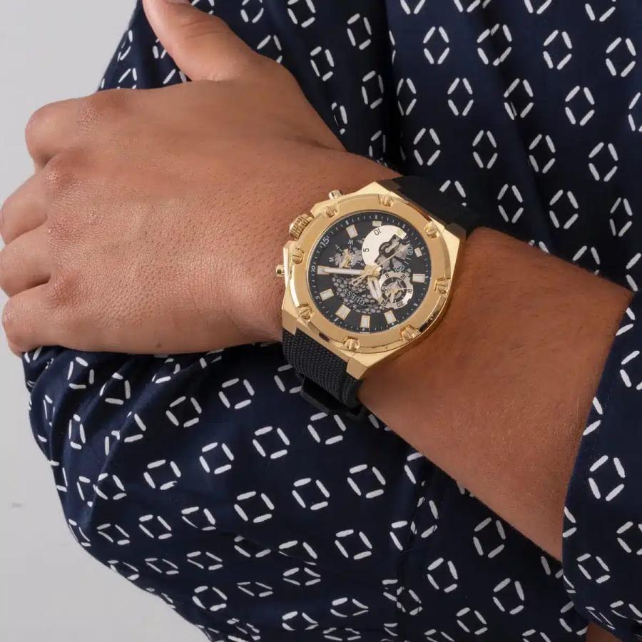 Third Grear Multi Function Aurichalceous Dial Black Rubber Strap Watch For Men For Daily Work And Outdoor Sport GW0334G2