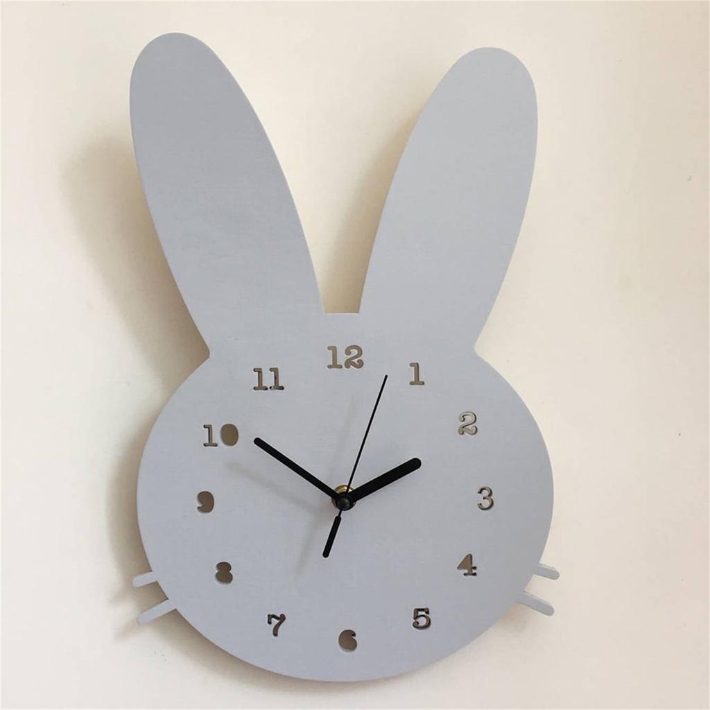 Cute Rabbit Wooden Mute Wall Clock Bedroom Children's Room Home Decoration