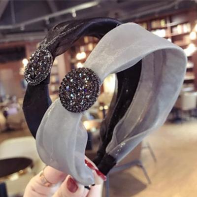 Nuovo Cerchietto in Tessuto di Pizzo e Rete con Diamante Ceco Lucido Largo Cerchietto per Capelli Copricapo da Donna Fascia per Capelli Solida Ornamento per Capelli Casual