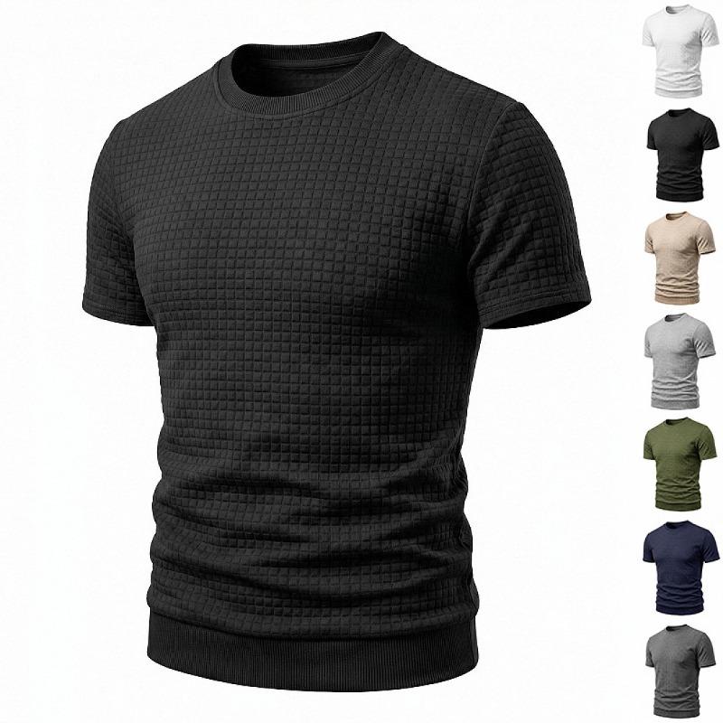 Men Simple Casual Old Money Textured Crew Neck Short Sleeve T Shirt