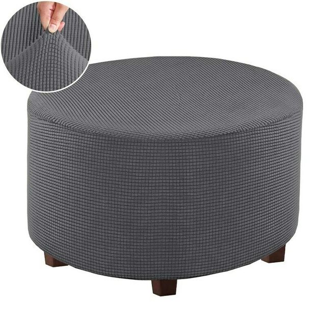 Jacquard Ottoman Stool Cover Elastic Round Footstool Sofa Slipcover Footrest Chair Covers For Recliner Sofa Cover Washable