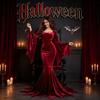 Gothic Vampire Witch Ghost Bride Long Dress Costume,Adult Halloween Cosplay Role Play Outfit,Masquerade Ball Stage Show Gown