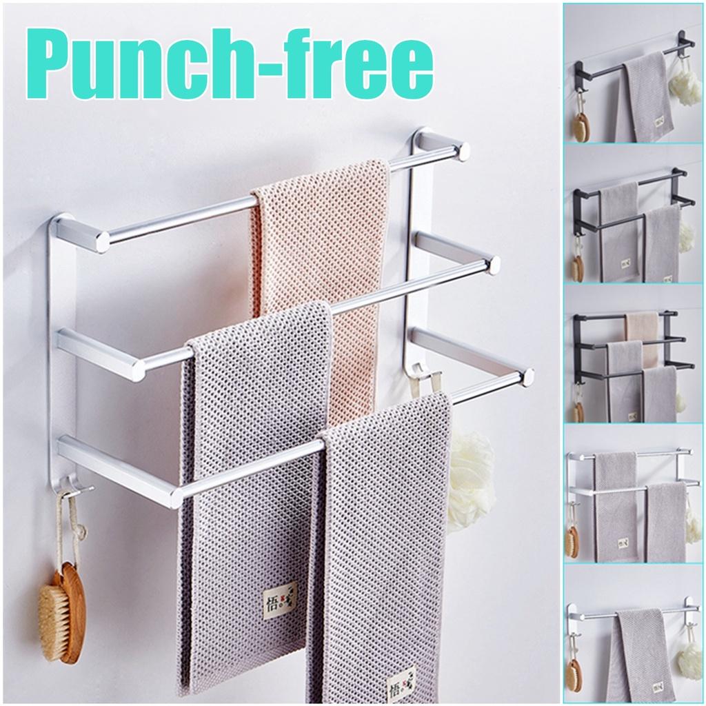 1/2/3 Tiers 60cm Wall Mounted Bathroom Aluminum Alloy Towel Bar Rail Matte Black/Silver Towel Holder Towel Hanger