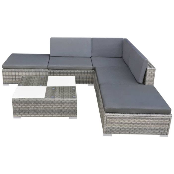 6-piece Garden Set with Cushion, Woven Resin - Grey - 69.5 X 69.5 X 52.5 Cm