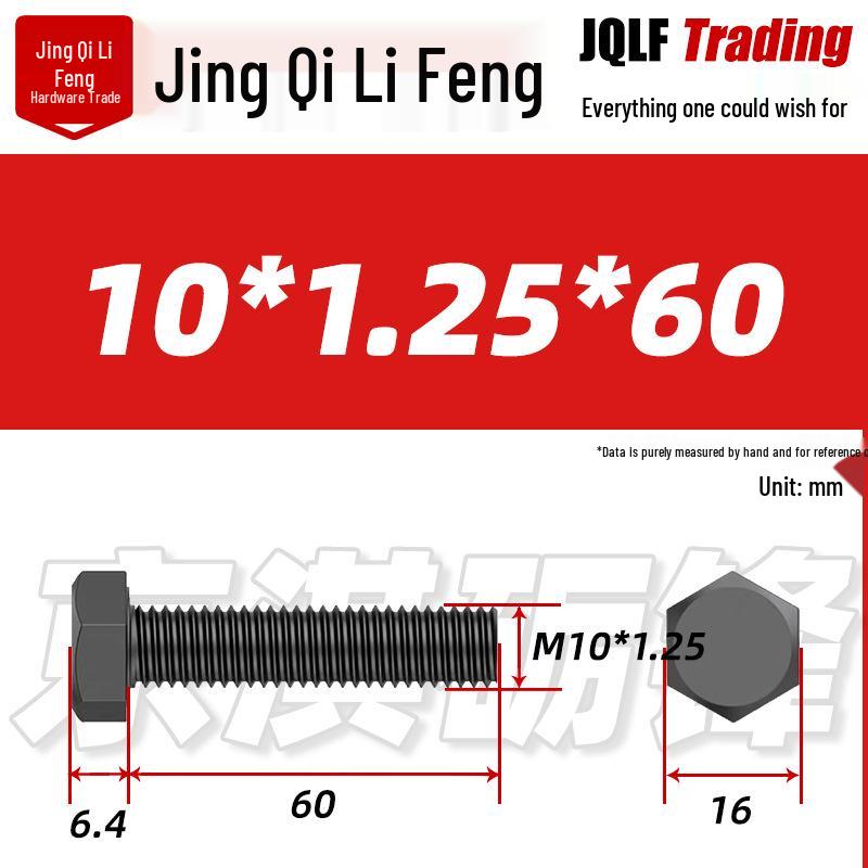 12.9 Grade Black High-Strength External Hex Bolt, Medium Tooth, Full Thread, M10-M36