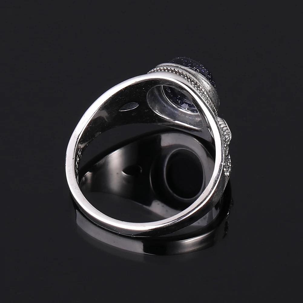 Natural Blue Sandstone 8x10MM Silver Ring Jewelry Retro Oval Ring For Women Gift Wholesale Party Wedding Gift