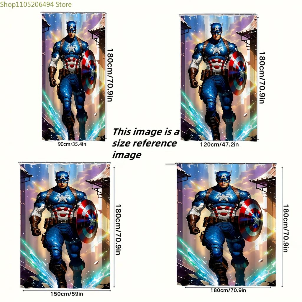 Marvel 1pc Printed Shower Curtain with Captain America Shield Design, Durable, Perfect for Cozy Home Bathrooms or Guest Bathro