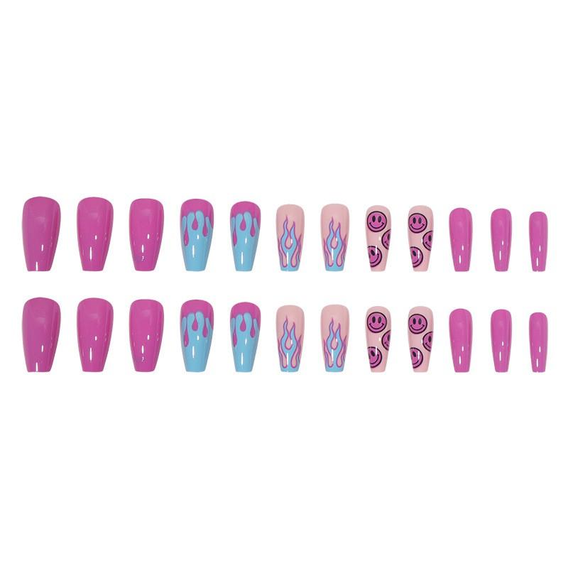 Medium-Long Ballet Style Press-On Nails With Purple Smiley Flame Design Sweet Aesthetic Nail Tips