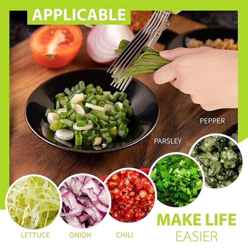 Multi-functional Stainless Steel 3/5 Layer Kitchen Scissors, Pepper Shredded Chopped Scallion Cutter Cut Cooking Tool