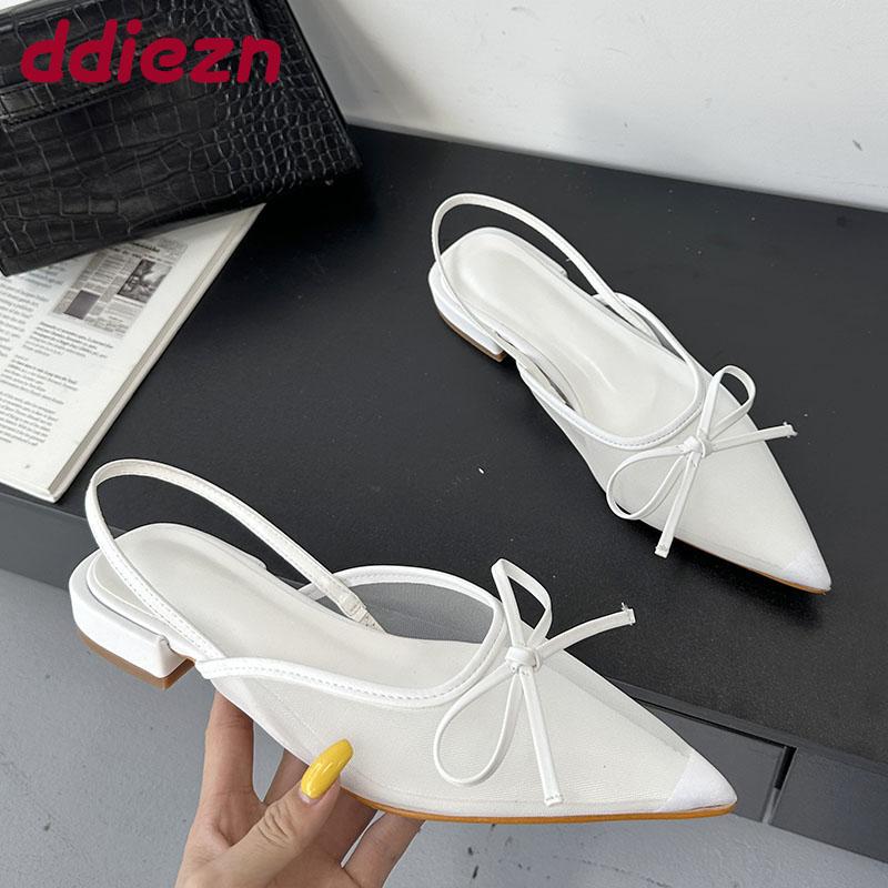 Fashion Female Butterfly-Knot Footwear Mesh Women Flats Sandals Shoes Pointed Toe Fashion Shallow Ladies Flats Sandals Shoes Big Size 43