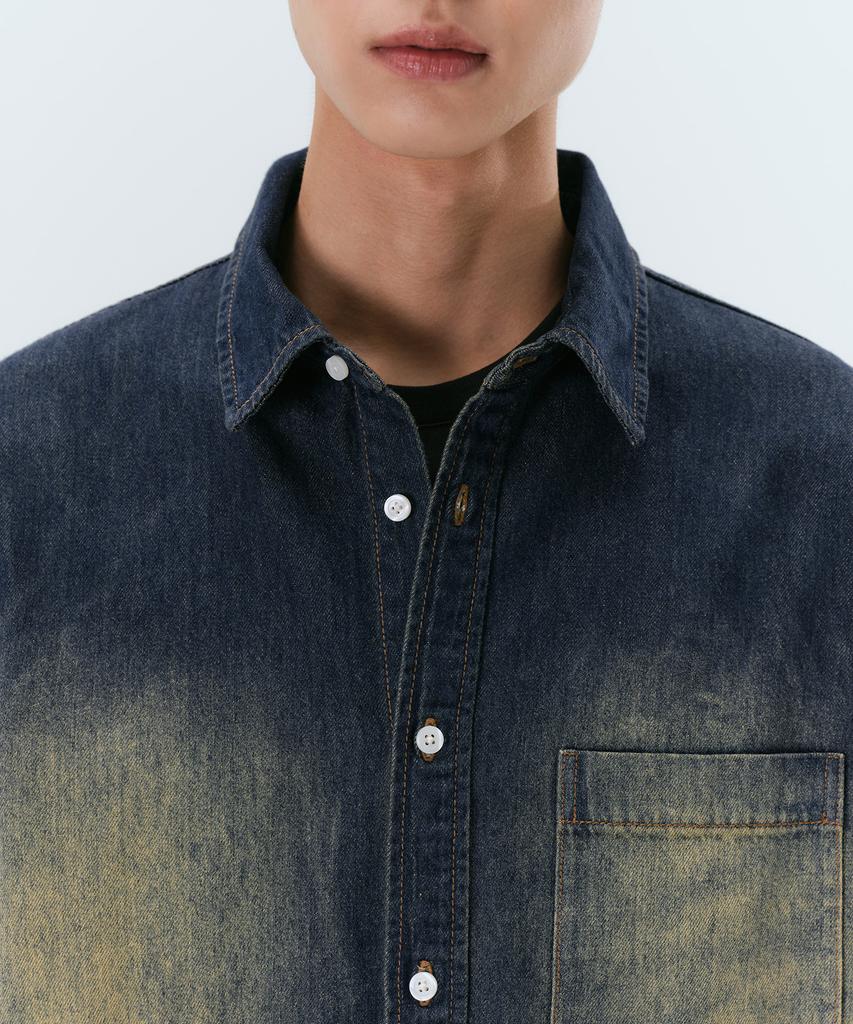 MUSINSA STANDARD Big Brush Oversized Denim Shirt [Yellow Dark Blue]