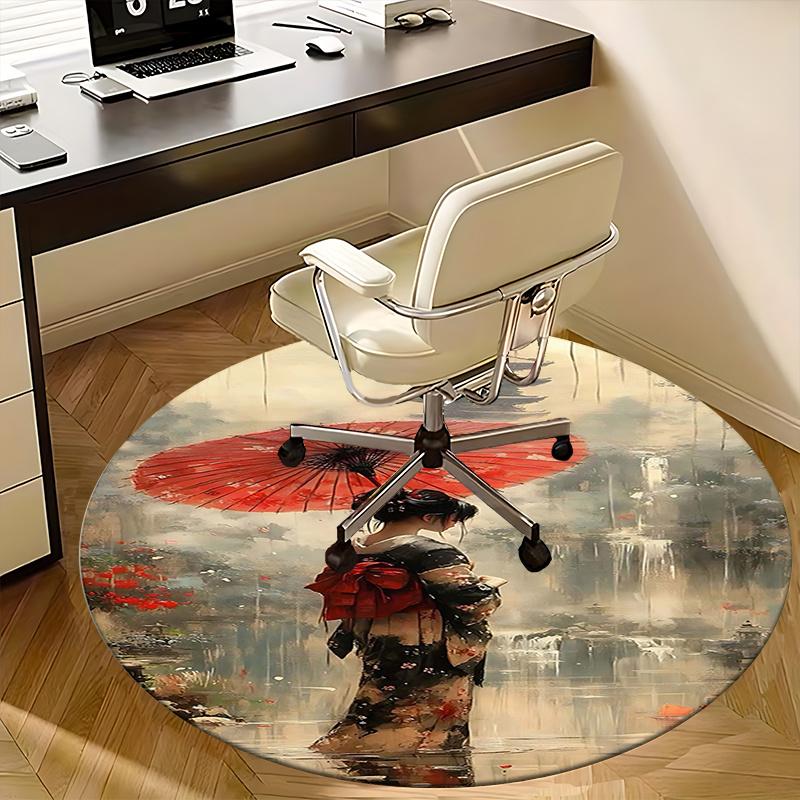 Traditional Japanese Kimono Chair mat Round Rug-Office carpet, Machine Washable, Non-slip, Suitable for Living Rooms, Bedrooms
