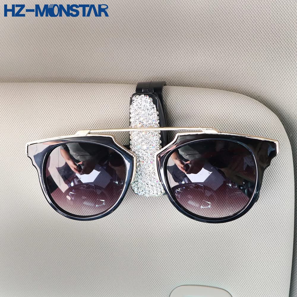 HZ-MONSTAR Car Eyeglass Holder with Sun Visor Card Clip Diamond Rhinestone Car Windshield Top