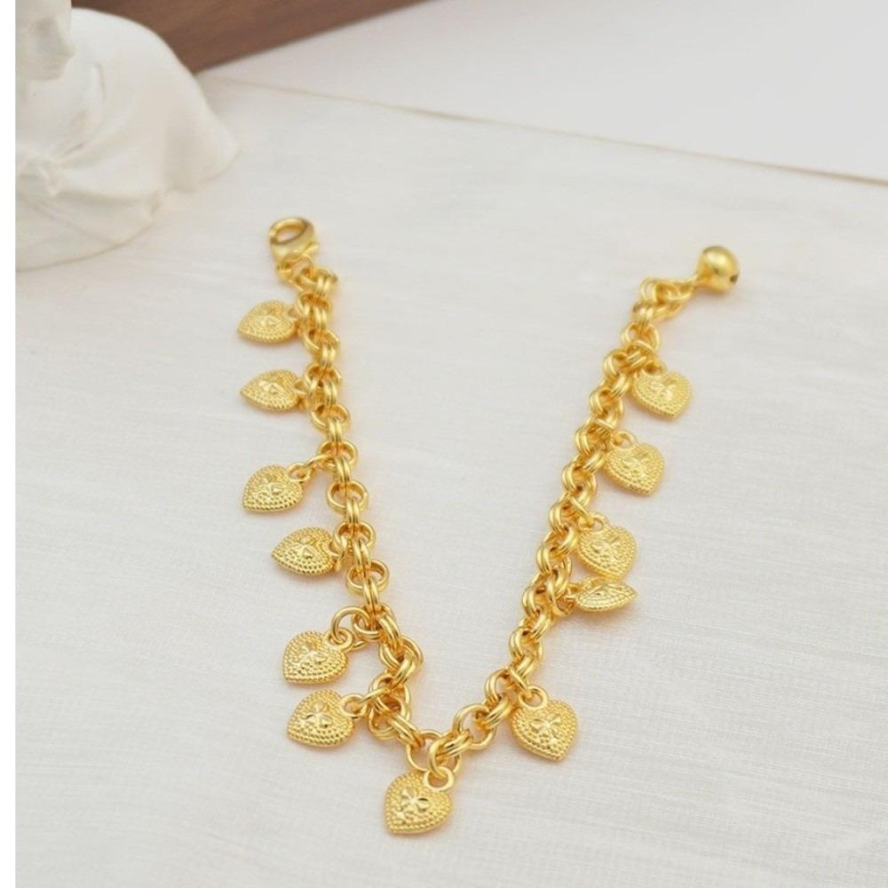 Elegant Heart Charm Hand Chain Heart-shaped Bell Multi Bead Cuban Chain  Daily