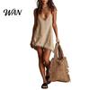 Party Dress Women Short Summer Fringed Deep V Neck Sleeveless Slip Elegant Casual Loose Boho Beach Spaghetti Strap Above Knee Mini