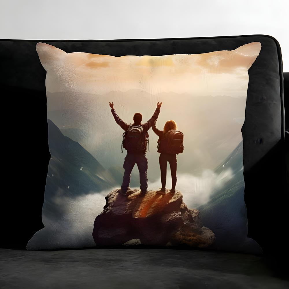 Mountain Climbing Cushion Cover Pillowcase Ultra Soft Skin Friendly Fabric Cloud Like Comfort & Concealed Zipper