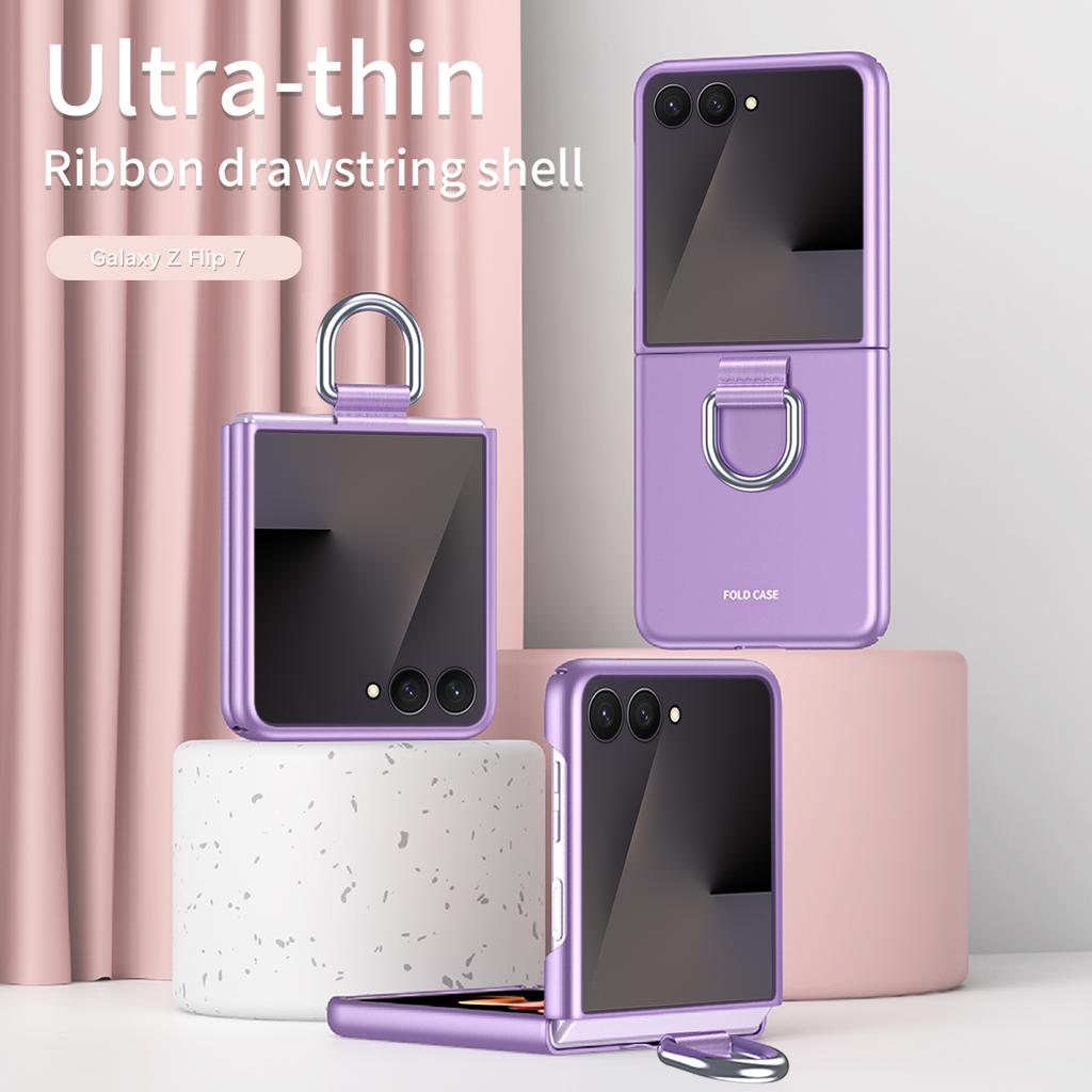 Shockproof Frosting Ring Phone Case for Samsung Galaxy Z Flip 7FE 6 5 4 3 Flip6 Flip5 ZFlip7 5G Fall Prevention Protective Cover