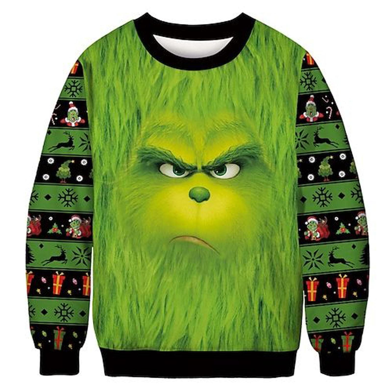 

Женский повседневный модный рождественский принт с длинным рукавом, пуловер с Санта-Клаусом, повседневная толстовка XXL зелёный