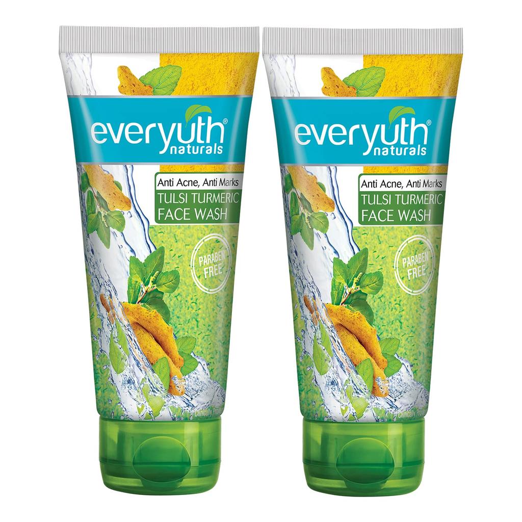 Everyuth Naturals Anti Acne Face Wash Pack of 2 150g Tulsi Turmeric Gentle Exfoliating Cleanser for Skin Renewal