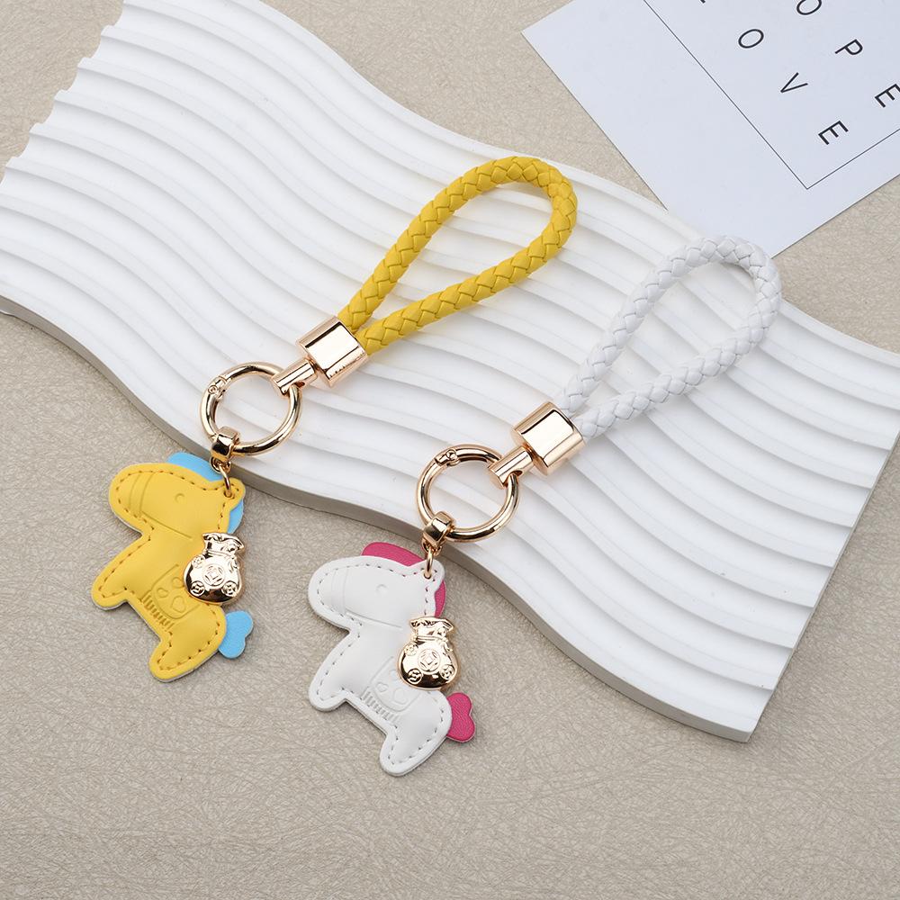 Creative Now Money Keychain Leather Braided Rope Fashion Cartoon Car Keychain Bag Cute Pony Pendant