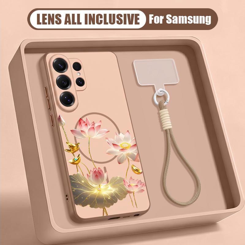 Floral Pattern Case For Samsung S26 S25 Ultra S24 S23 FE S22 A15 A16 A17 A35 A36 A37 A54 A55 A56 A57 5G Hybrid Magnetic Matte Cover