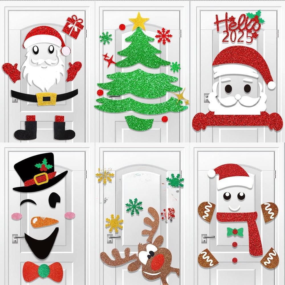 Festive Christmas Door Decorations Featuring Adorable Reindeer And Snowman Felt Window Stickers For Home Holiday Cheer