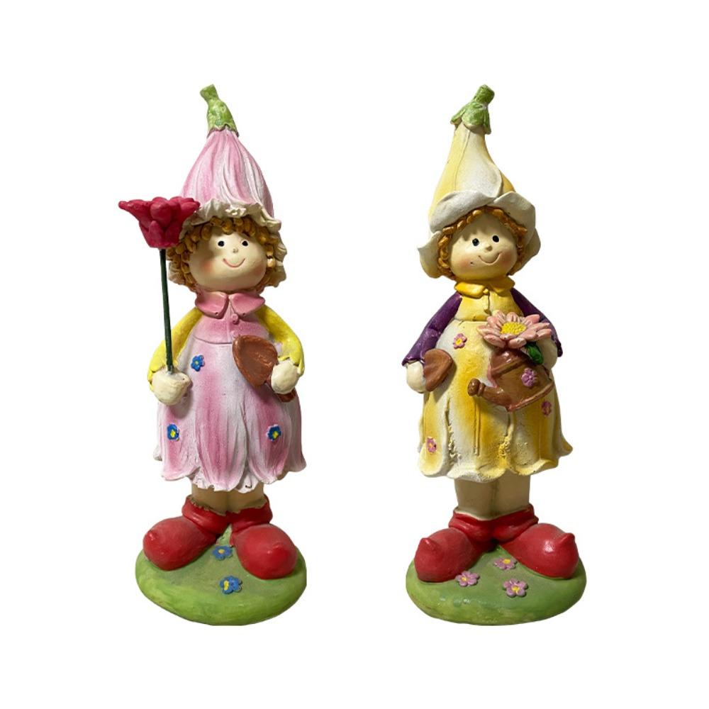 2pcs Cute Garden Couple Sculpture Resin Miniatures Figurine Boy and Girl Statue  Flowerpot