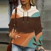 Women Plus Size Long Sleeve Pink White Printed Drawstring Hoodie Kangaroo Pocket Pullover