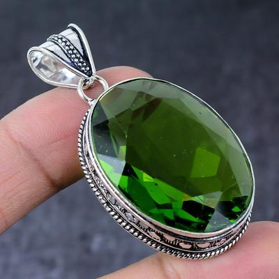 Natural Peridot Gemstone Handmade 925 Sterling Silver Jewelry Pendant 2.21" D5v24